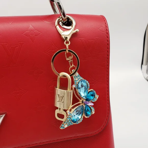 Authentic Louis Vuitton Lock & Key W/ Unbranded Elegant Blue Butterfly Keychain - Picture 8 of 8